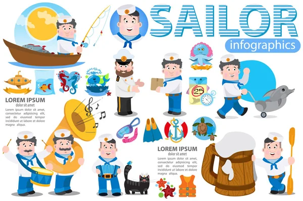 Infographics πρότυπο με ναύτη — Διανυσματικό Αρχείο