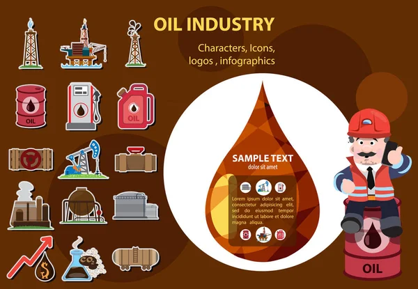 Iconos de la industria petrolera, personajes — Vector de stock