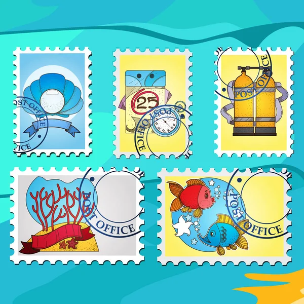 海主题邮票 — 图库矢量图片
