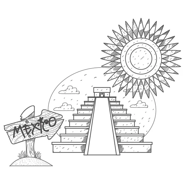 Güneşin Meksika piramit — Stok Vektör