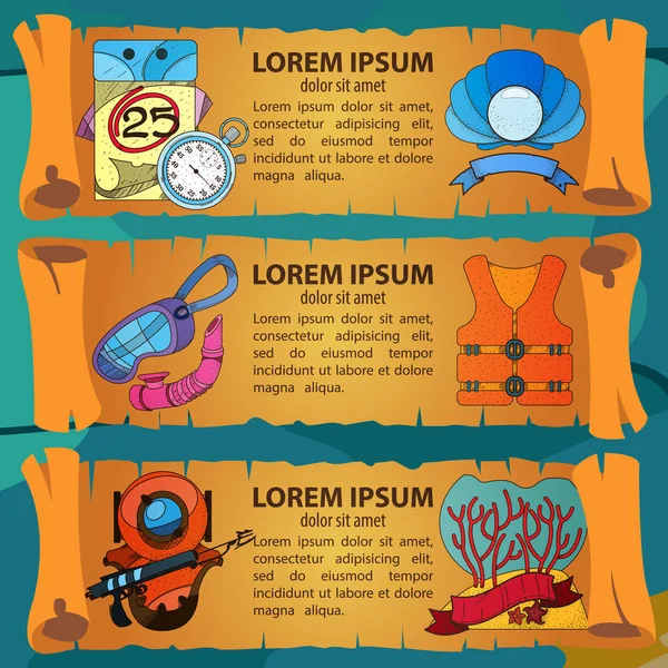 Pancartas sobre el tema del buceo . — Vector de stock