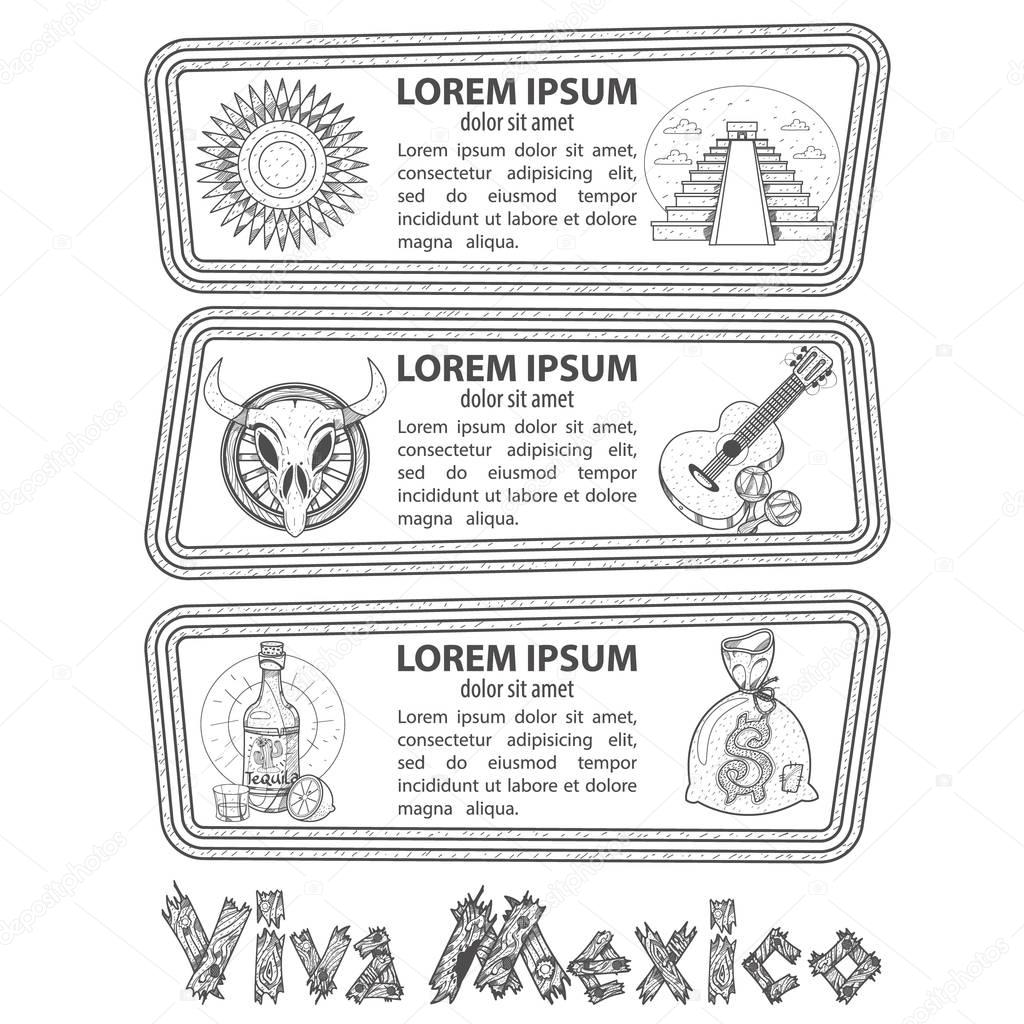Set of banners on a mexican theme with inscription viva Mexico