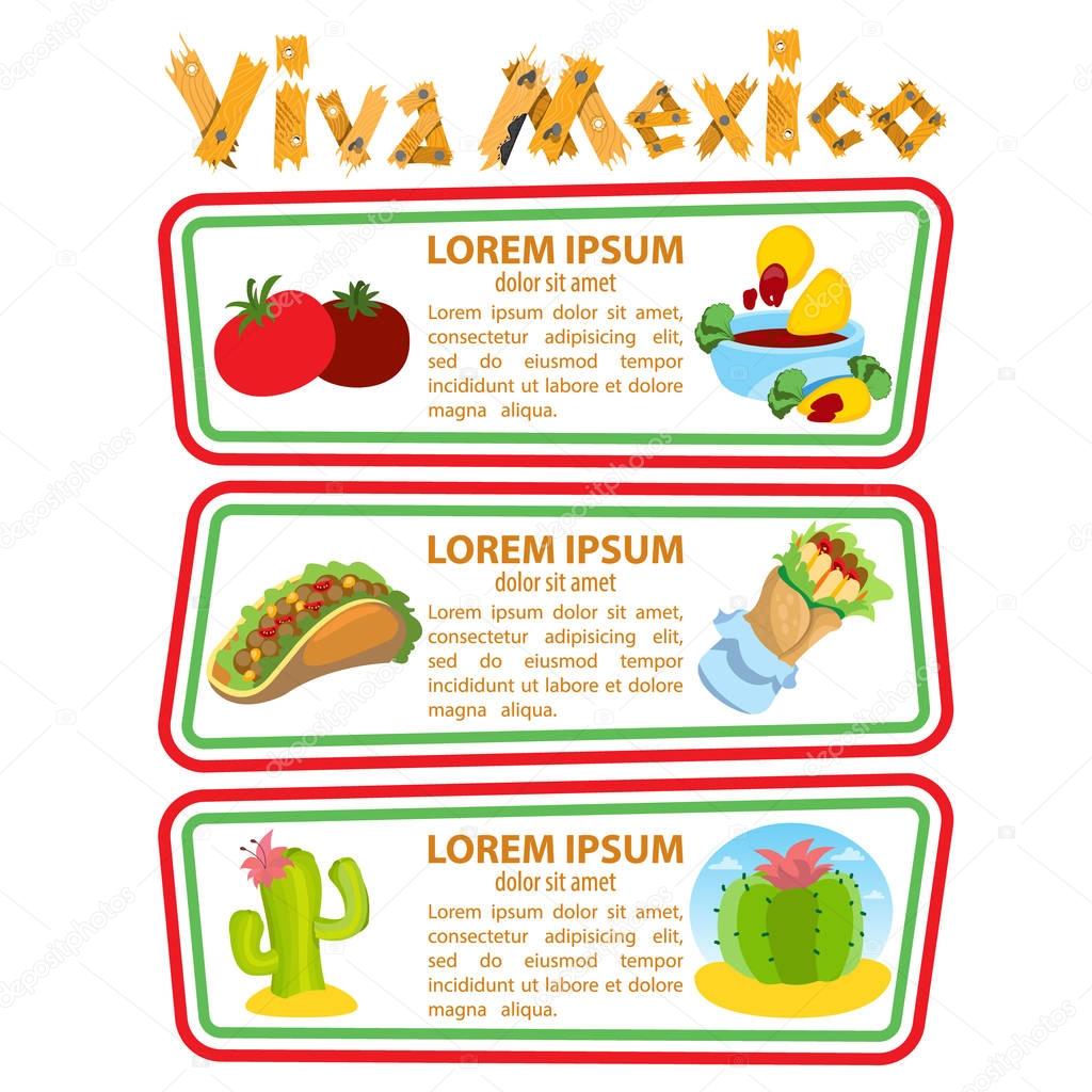Set of banners on a mexican theme with inscription viva Mexico