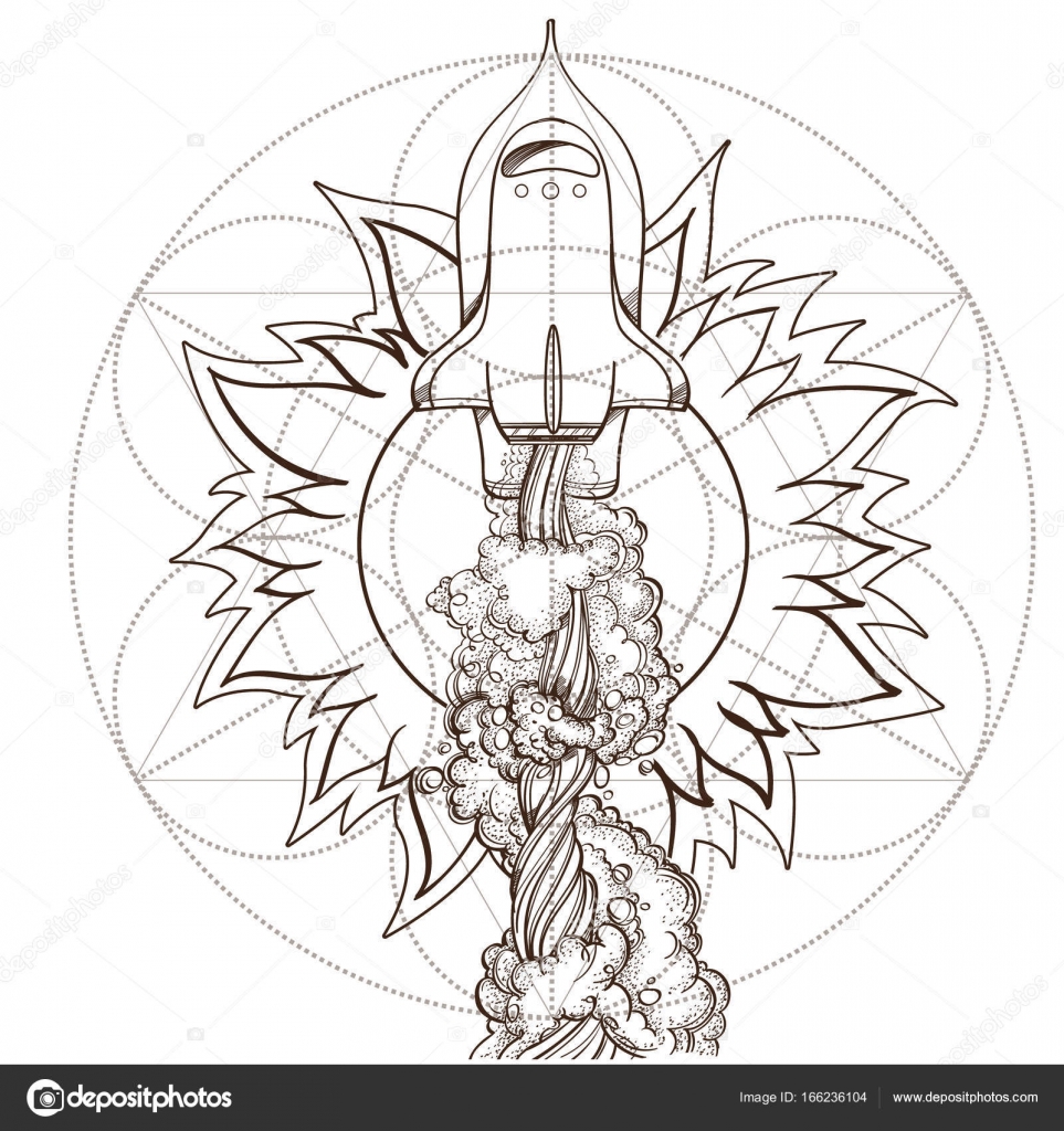 Illustrazione concettuale del contorno per colorare sul tema dei viaggi nello spazio Shattel e sole Design per t shirts regali volantini promozionali e