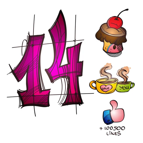 Numéro 14, gâteau et similaires . — Image vectorielle