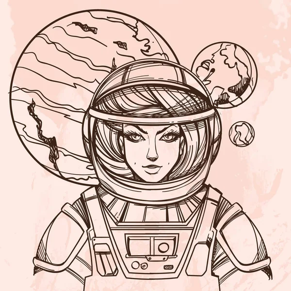 Femme astronaute. Beauté cosmique — Image vectorielle