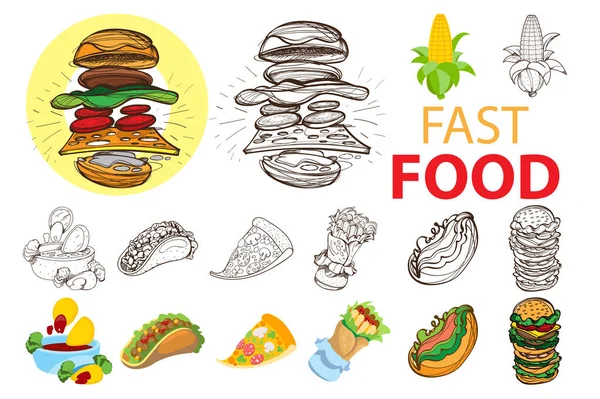 Jeu d'icônes fast food — Image vectorielle