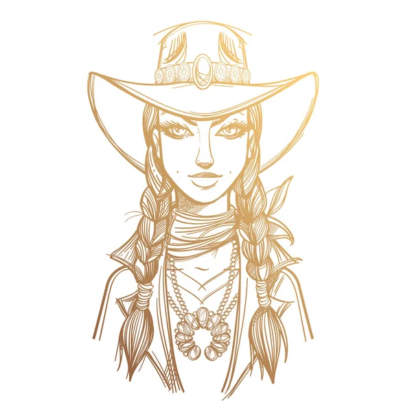 Chica en un sombrero de vaquero — Vector de stock