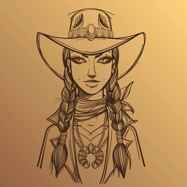Girl in a cowboy hat — 图库矢量图片