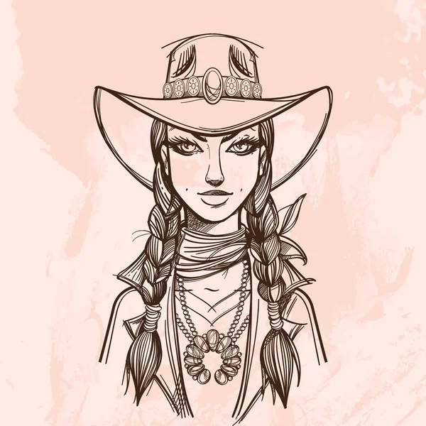 Fille dans un chapeau de cow-boy — Image vectorielle