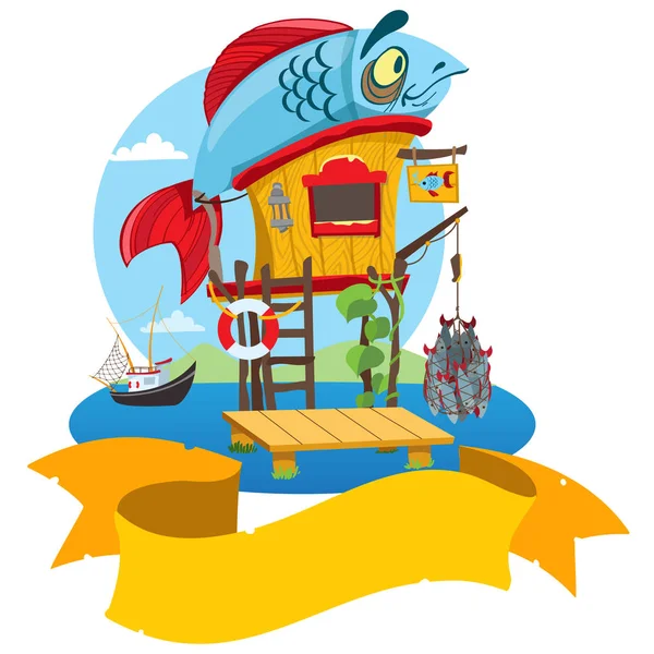 Cartoon House fisherman. — Stock Vector