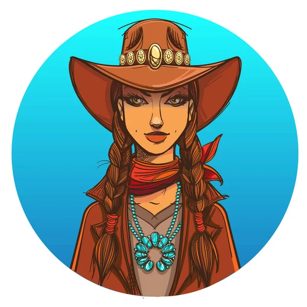 Fille dans un chapeau de cow-boy — Image vectorielle