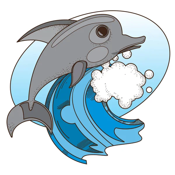 A hullám gerincén delfin — Stock Vector