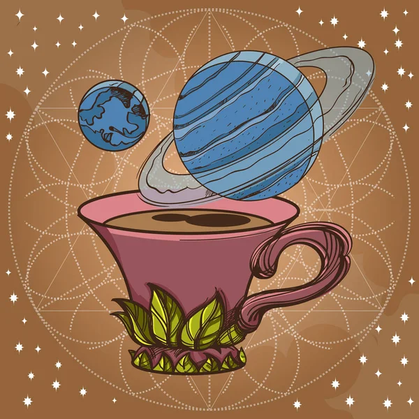 Bögre kávét és a bolygók — Stock Vector