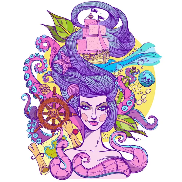 Fabulosa princesa del mar. Sirena . — Archivo Imágenes Vectoriales