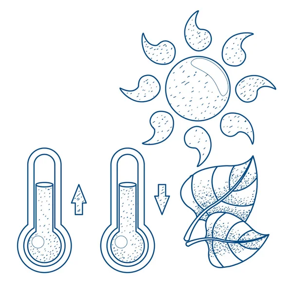 Nap, a hőmérő és a levelek. — Stock Vector