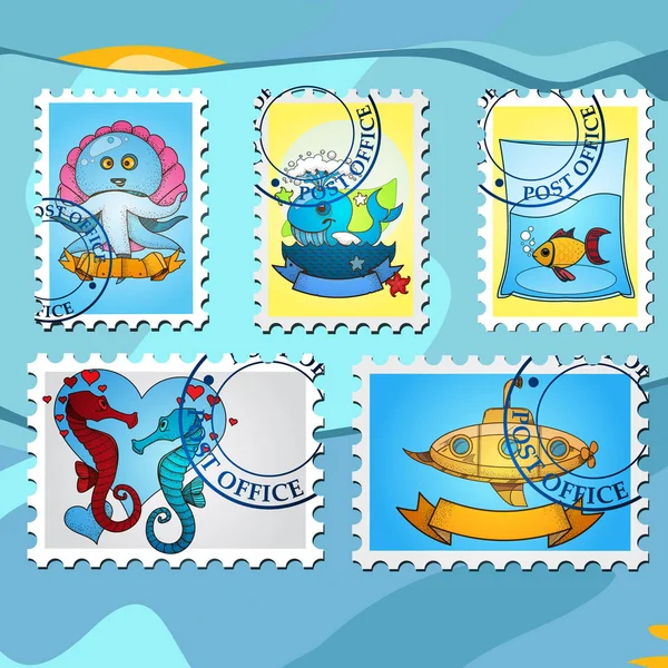 Kust reeks postzegels — Stockvector