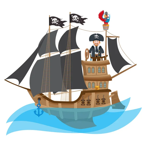 Caricatura de pirata en el barco . — Vector de stock