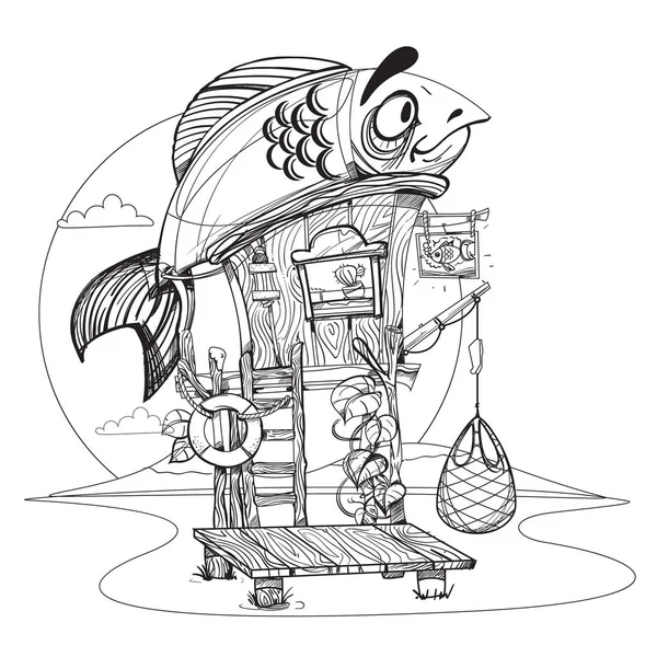 Cartoon House fisherman. — Stock Illustration Cartoon House fisherman. Stock Vector