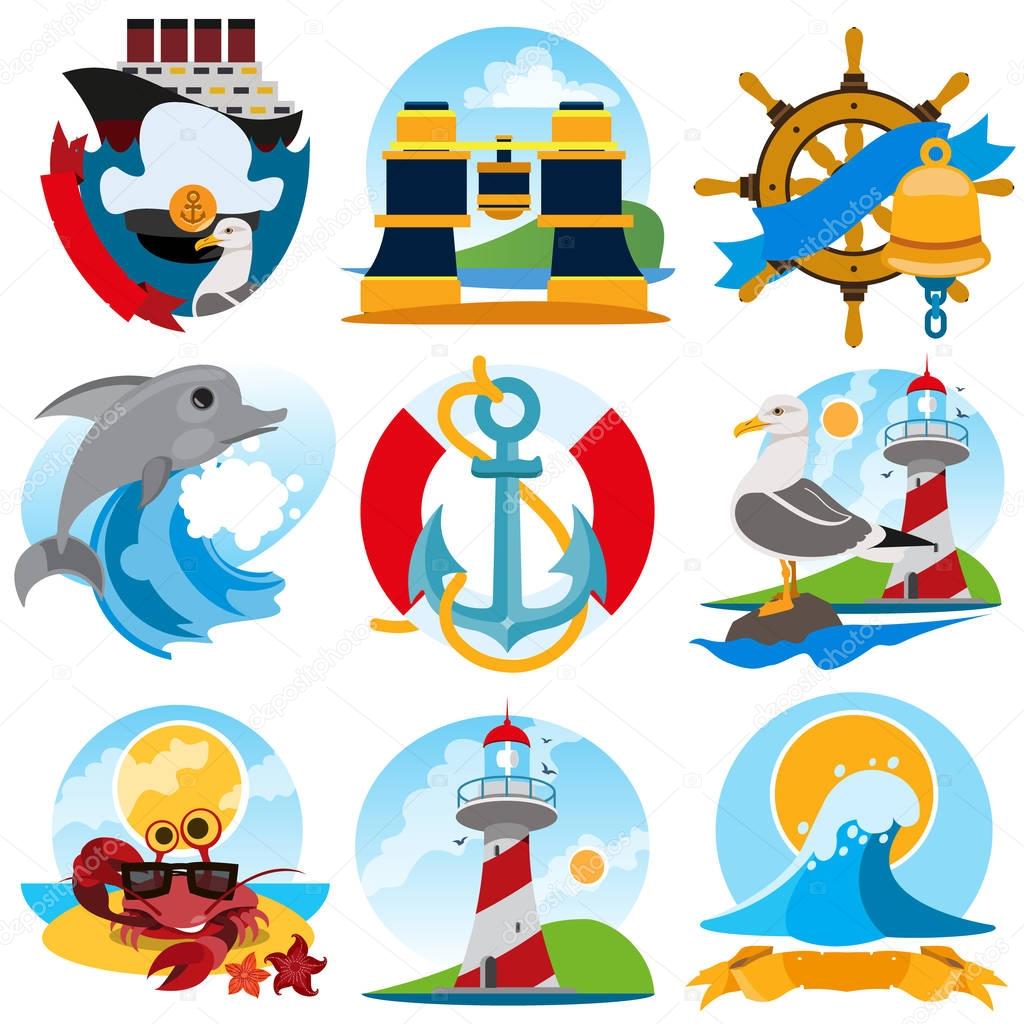 Recreation and tourism on the coast set of illustrations. Elements for infographics.