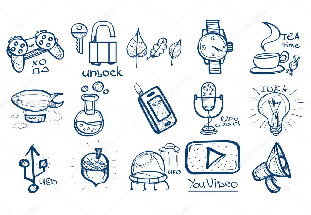 Set of icons in hand drawn style. 