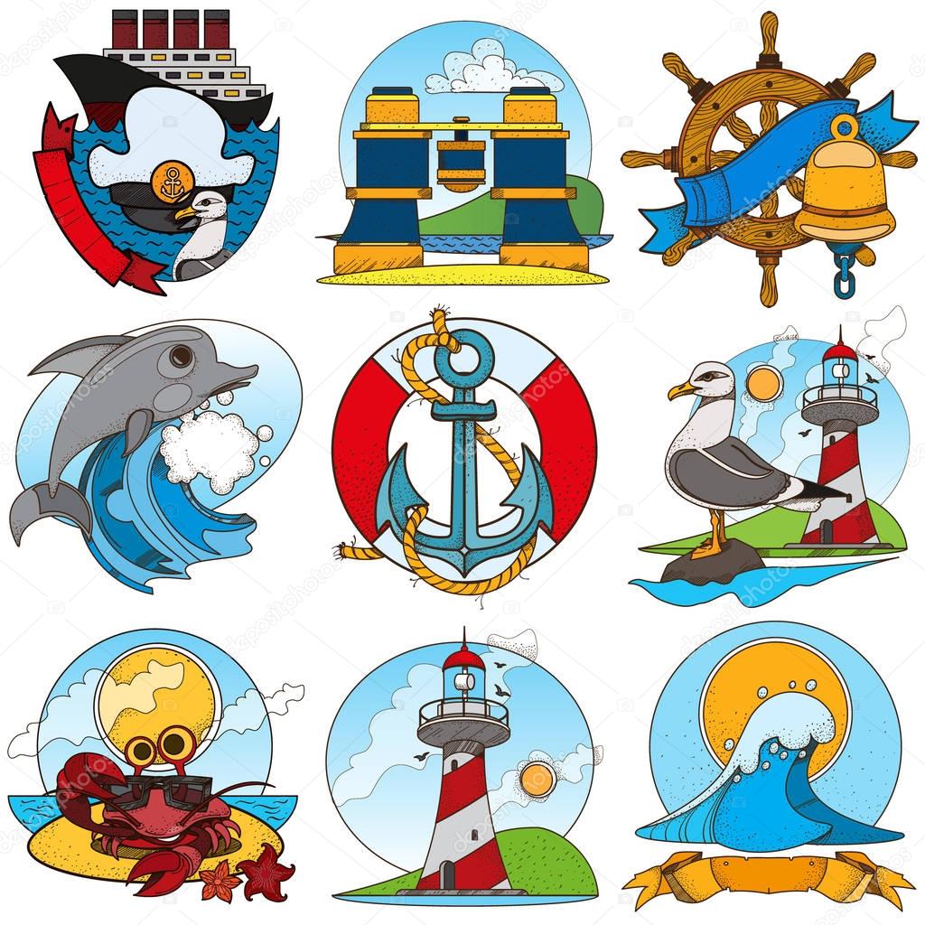 Recreation and tourism on the coast set of illustrations. Elements for infographics.
