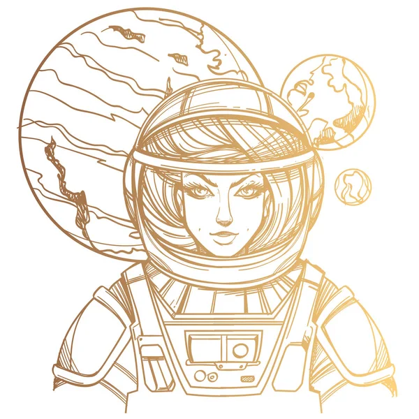 Uma mulher astronauta. Beleza Cósmica —  Vetores de Stock