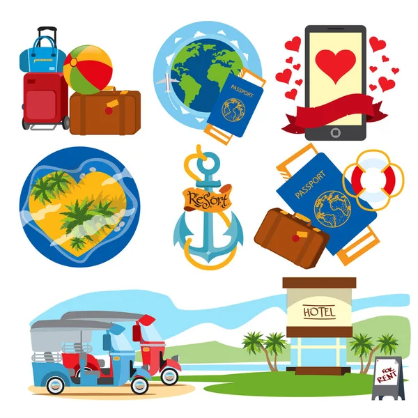 Állítsa be a témája a turizmus illusztrációk — Stock Vector