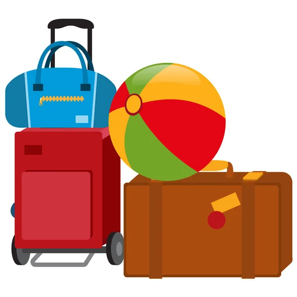 Gepäck, Taschen und aufblasbarer Ball. — Stockvektor