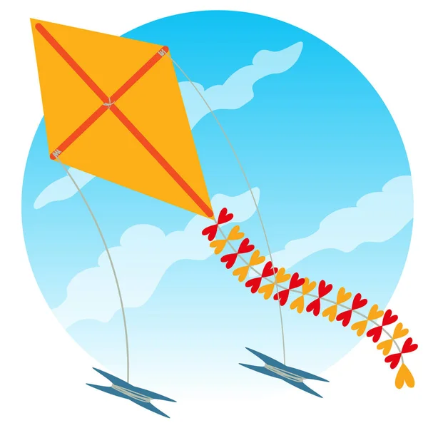 Drakflygning på himlen färgade illustration — Stock vektor