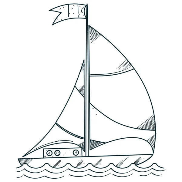 Segelboot auf dem Meer. Umrisszeichnungen — Stockvektor
