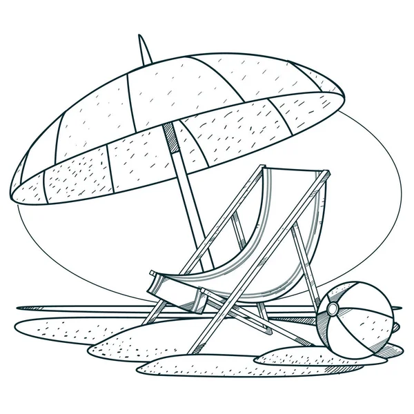 Güverte sandalyesi ve güneş şemsiyesi.. — Stok Vektör