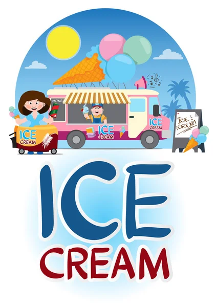 Saleswoman ice cream poster — Stock Vector