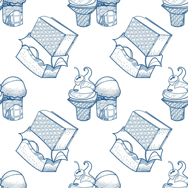 Crème glacée contour motif sans couture — Image vectorielle