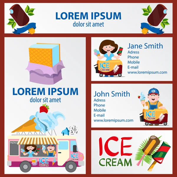 Ice cream and seller poster template — Stock Vector