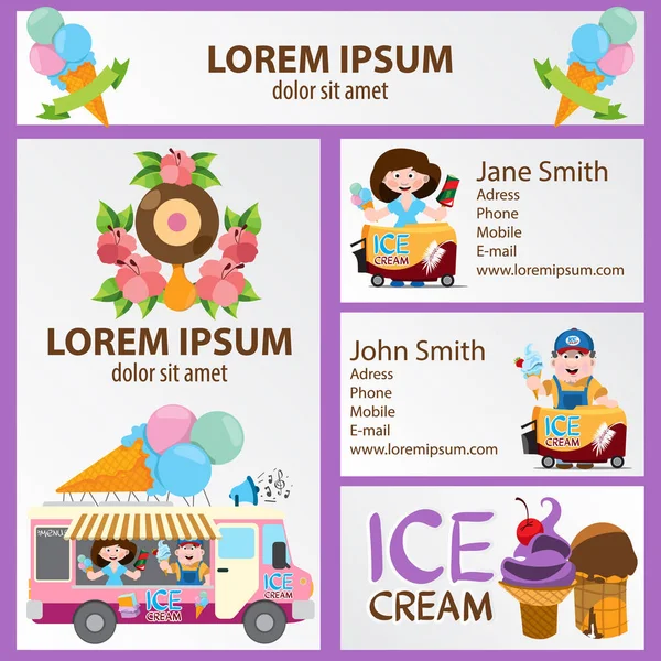 Ice cream and seller poster template — Stock Vector