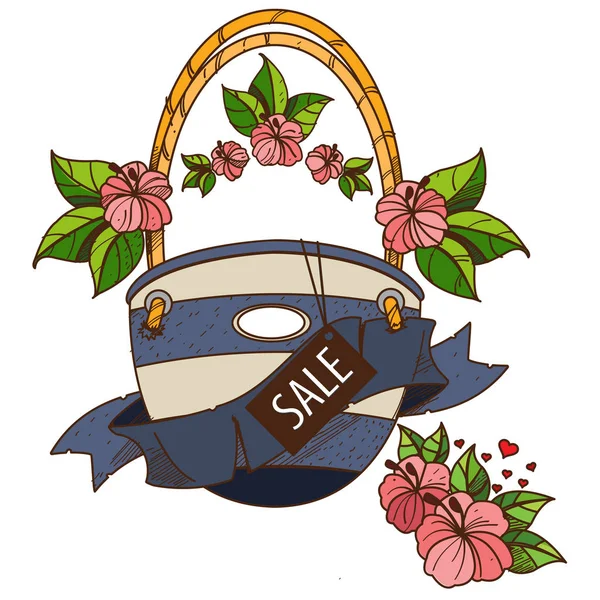 Sac de plage pour femmes avec le mot vente . — Image vectorielle