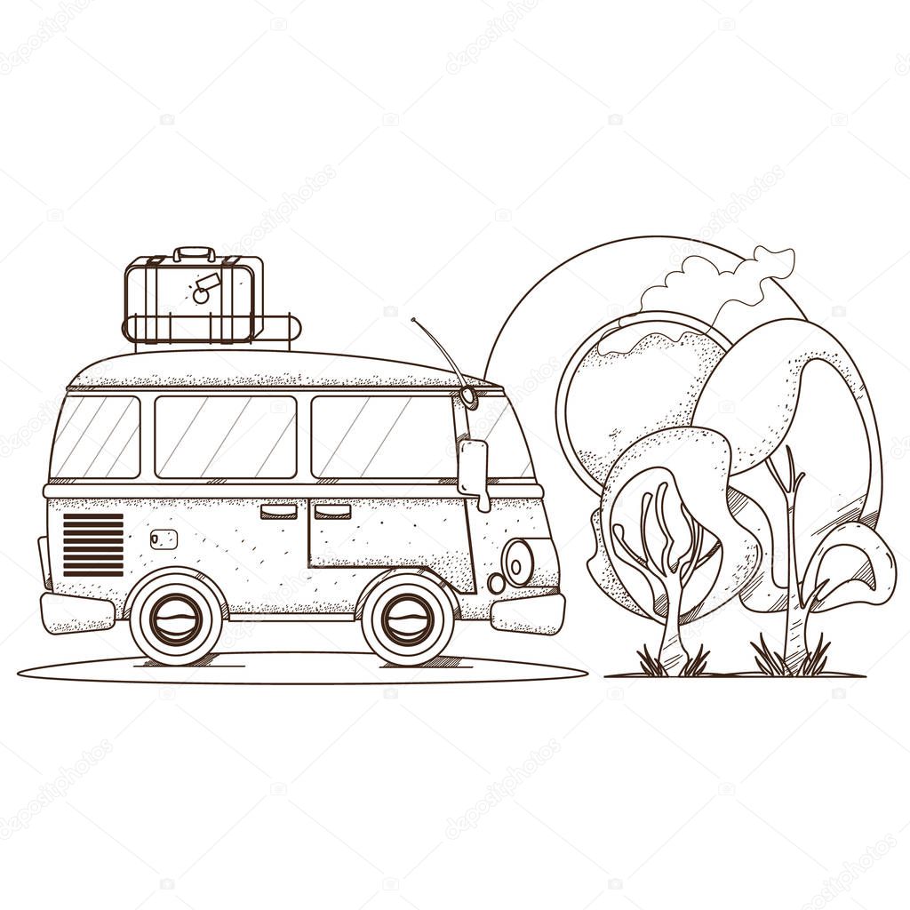 Tourism logo. Hiking, climbing, traveling outline illustration.