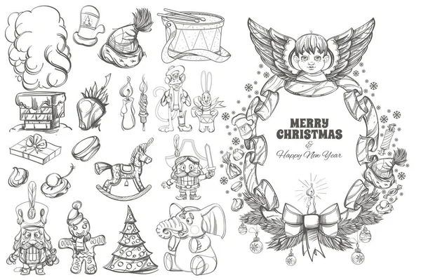 Κορνίζα Άγγελο Και Διακοσμητικό Σχεδιασμό Στοιχεία Για Χριστούγεννα Και Νέο — Διανυσματικό Αρχείο