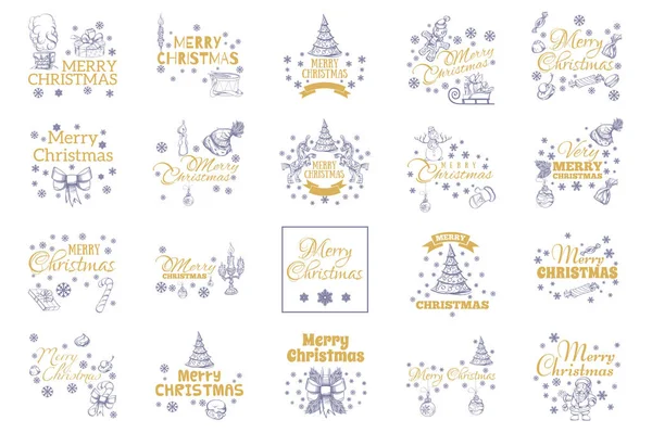 Satz Typografischer Elemente Für Grußkarten Einladungen Mit Frohen Weihnachtsinschriften — Stockvektor