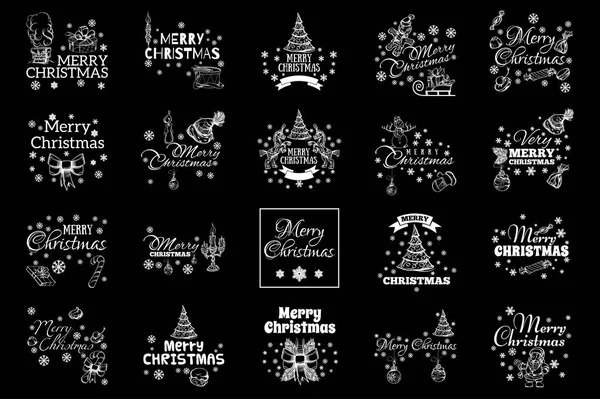 Ensemble Éléments Typographiques Pour Cartes Vœux Invitations Avec Joyeux Noël — Image vectorielle