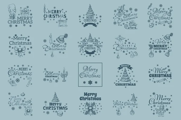 Σύνολο Των Τυπογραφικών Στοιχείων Για Ευχετήριες Κάρτες Προσκλήσεις Χαρούμενα Χριστούγεννα — Διανυσματικό Αρχείο