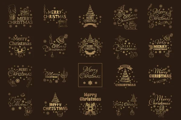 Набір Типографічних Елементів Вітальних Листівок Запрошення Веселими Різдвяними Написами — стоковий вектор