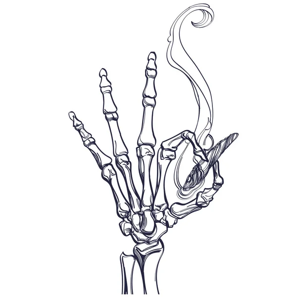 Vector Skelet Hand Met Joint Van Marihuana Illustratie Geïsoleerd Witte — Stockvector