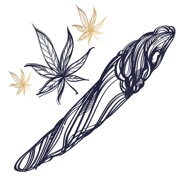 Plevel Kloubu Nebo Spliff Silueta Vektor Marihuany Ilustrace Izolované Bílém — Stockový vektor
