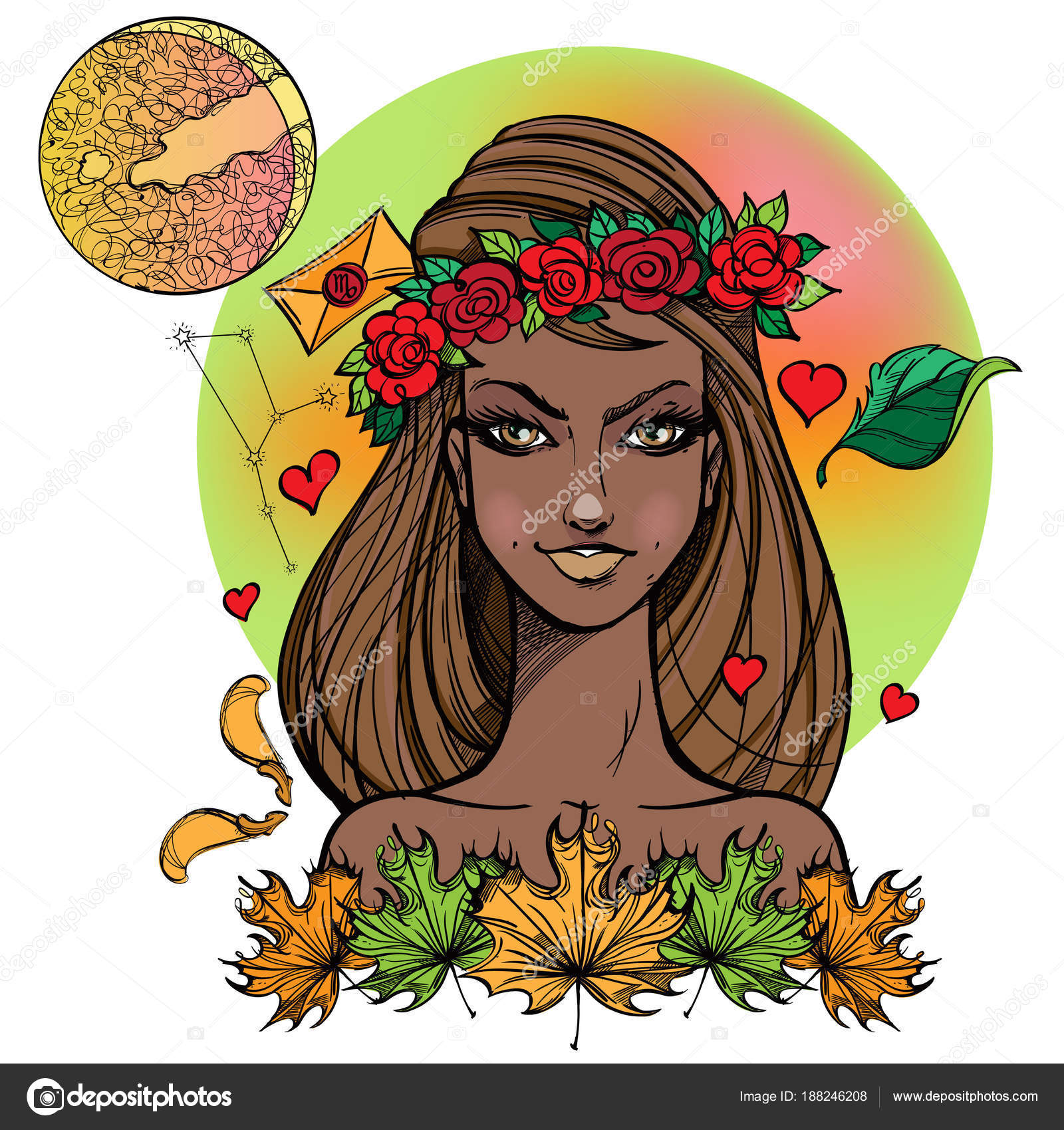 African American Girl Symbolizing Zodiac Sign Virgo ⬇ Vector Image by © filkusto | Vector Stock 188246208