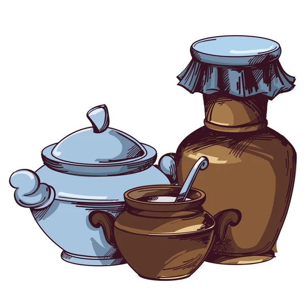 白い背景に分離された粘土の鉢の色セット — ストックベクタ