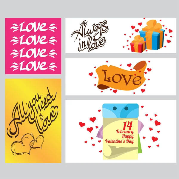 Kartenset Banner Und Flugblätter Für Dekoration Und Geschenke Valentinstag — Stockvektor