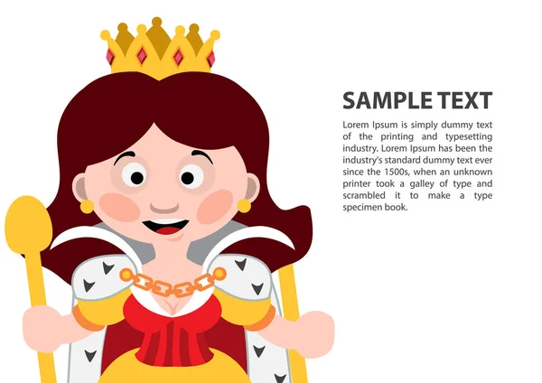 Drottningen Diamanter Spelkort Med Söt Seriefiguren Med Zon För Text — Stock vektor
