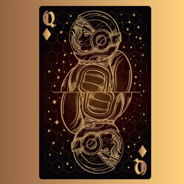 Königin Der Diamanten Spielkarte Mit Originellem Design Zum Thema Raum — Stockvektor